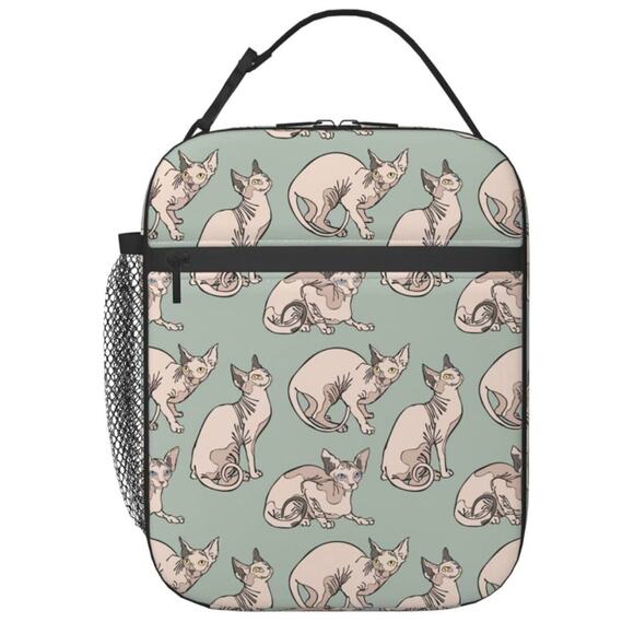 Hairless Naked Cats Sphynx Portable Lunch Box Bag Insulated Reusable Lunch NEW - Picture 1 of 6